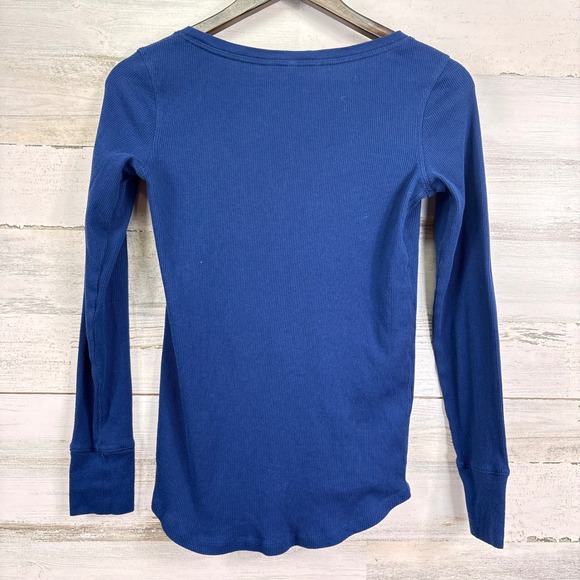 Victorias Secret Royal Blue Ribbed Long Sleeve Henley Shirt Top Size S - Picture 2 of 10